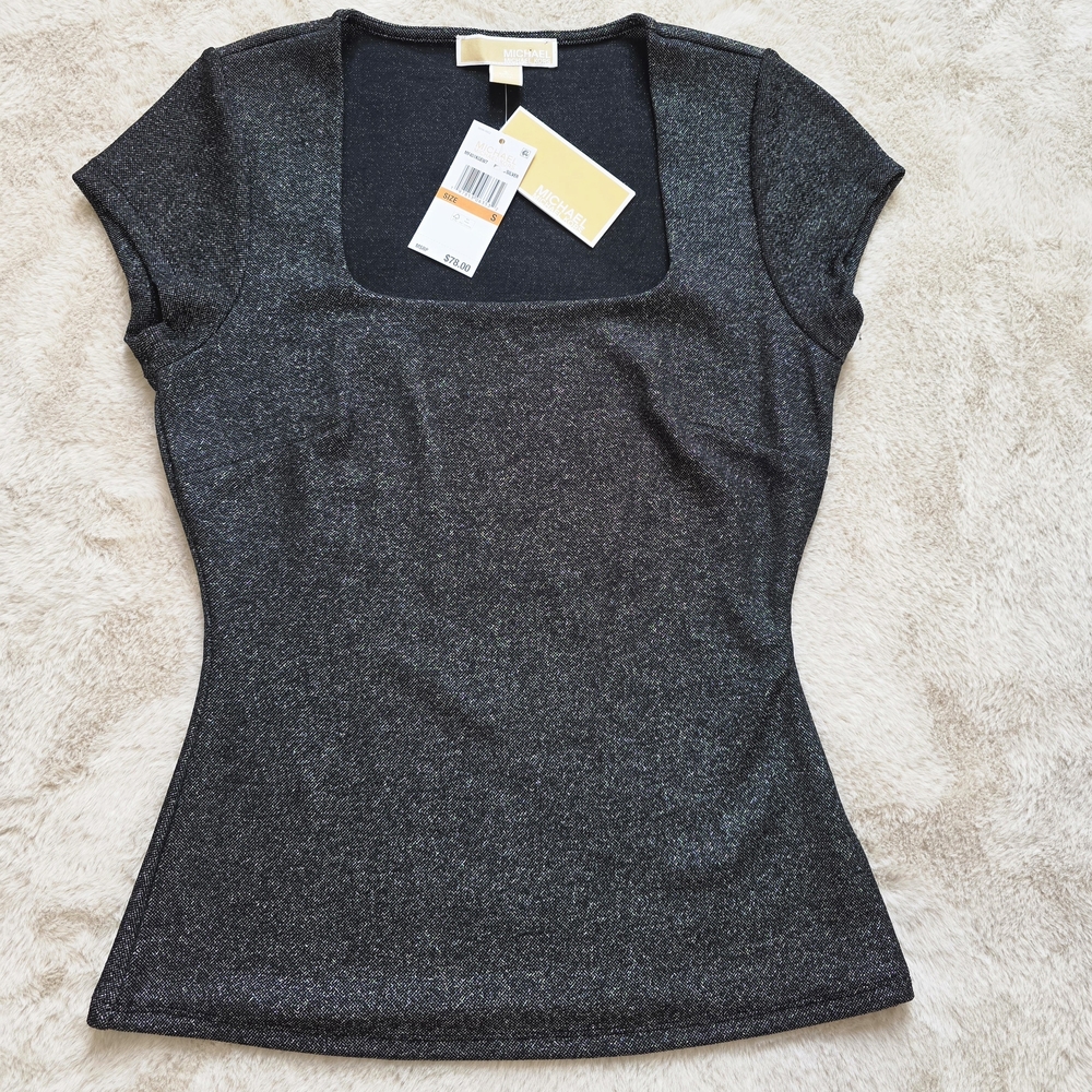 Michael Kors Shimmering Black Short Sleeve Top